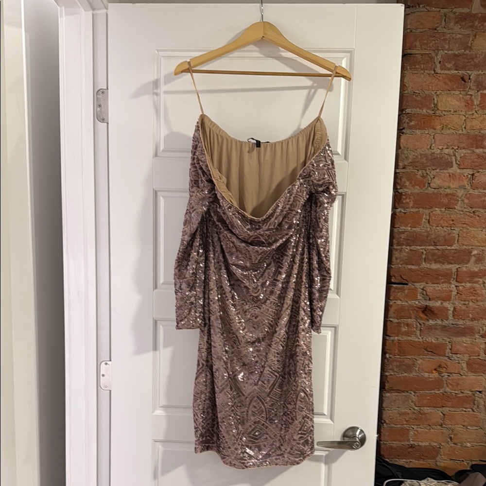 BCBGMaxAzria Gold Asymmetrical Ruched Bodycon Dress
